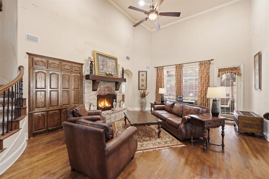 Family room with stone fireplace